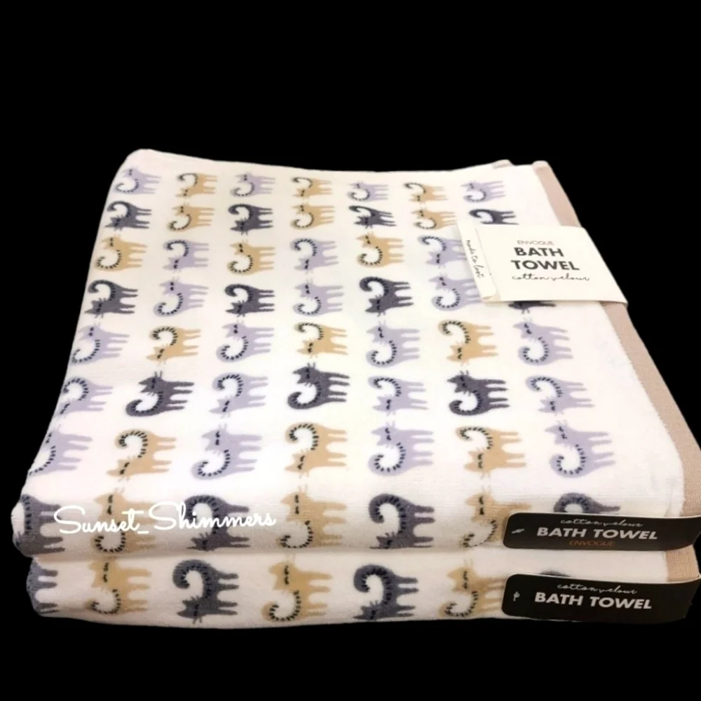 6pc Envouge CAT Bath Hand Tip Towel Set 100% Cotton Tan Black Gray NEW